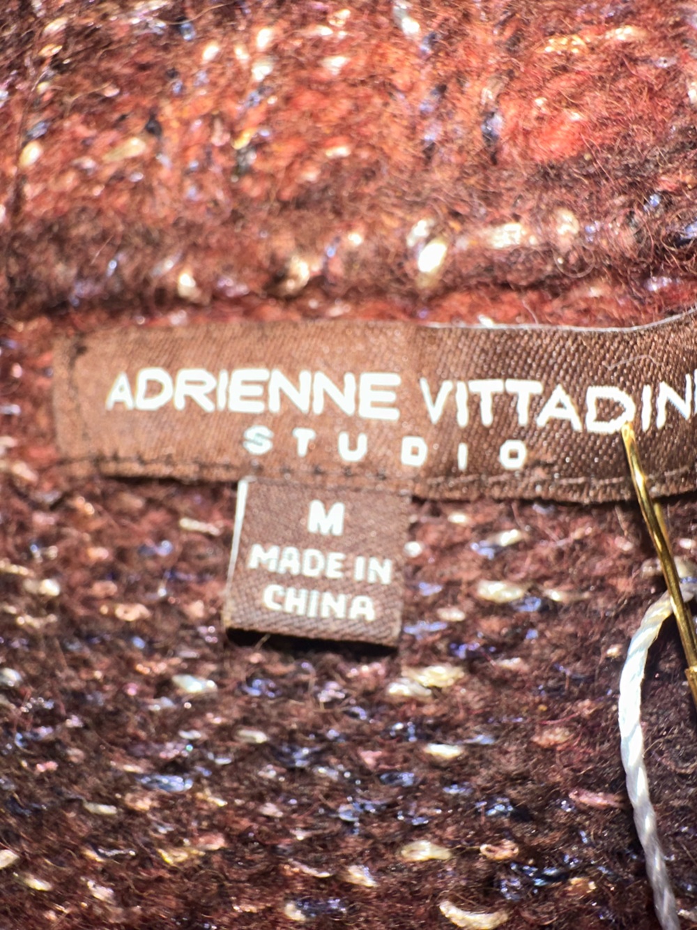Adrienne Vittadini Studio M Brown Metallic Wool Blend Zip Cardigan Sweater - Picture 3 of 12
